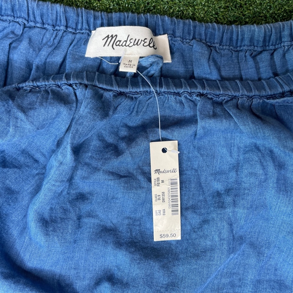 Madewell Off Shoulder Blue Ruffle Sleeve Casual Chambray Blouse Woman's Medium - Picture 5 of 5